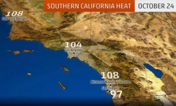 Select high temperatures in Southern California from Oct. 24, according to National Weather Service data. Image: The Weather Channel