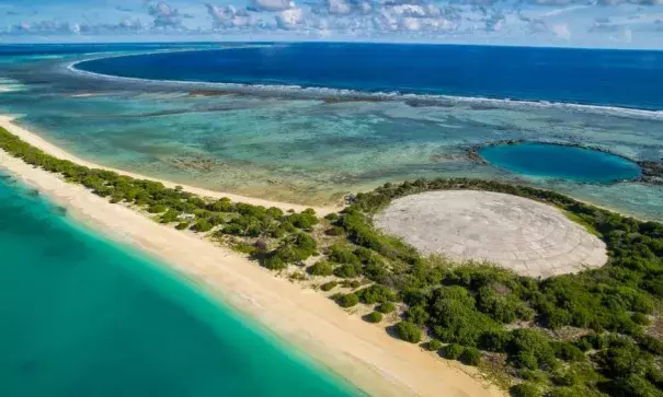 The dome on Runit Island with a crater left behind by another nuclear test. Photo: Greg Nelson, ABC News (Australia)