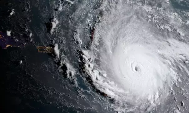 A NOAA satellite image shows Hurricane Irma as a Category 5 hurricane on Sept. 5, 2017. Image: NOAA