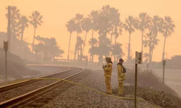 Firefighters in Ventura, California, an oceanside city in southern California where the wildfires hit hardest. Photo: Kyle Grillot, AFP/Getty Images
