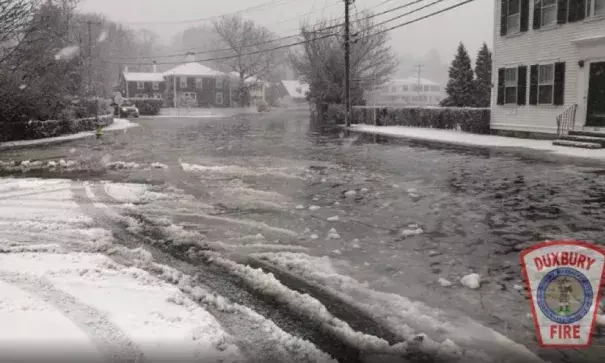 Daxbury, Massachusetts, sees flooding and icy roads as Winter Storm Grayson bares down on Thursday, January 4, 2018. Photo: @DXFD_PIO on Twitter