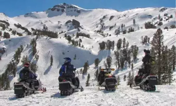 Mountainous terrain and stunning views make the Bridgeport Winter Recreation Area a popular snowmobile destination. Unfortunately for snowmobilers, the Forest Service closed the area to sledding on Feb. 13, 2018 because the snowpack is too thin to support the machines safely. It will reopen if snowpack increases. Photo: Jimmy Little, Mono County