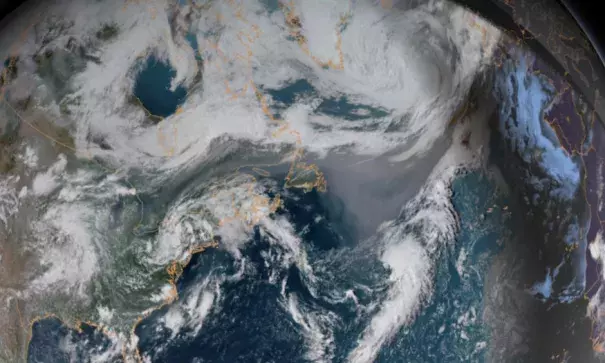 Smoke is clearly visible on GOES-16 satellite imagery crossing the Atlantic. Image: NOAA