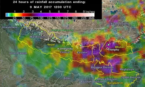 24 hours of rainfall accumulation ending 12:00 UTC on May 9, 2017. Photo: NASA/JAXA GPM