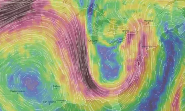 The jet stream over the United States on July 12, 2018, shows large undulations. Photo: Ventusky.com