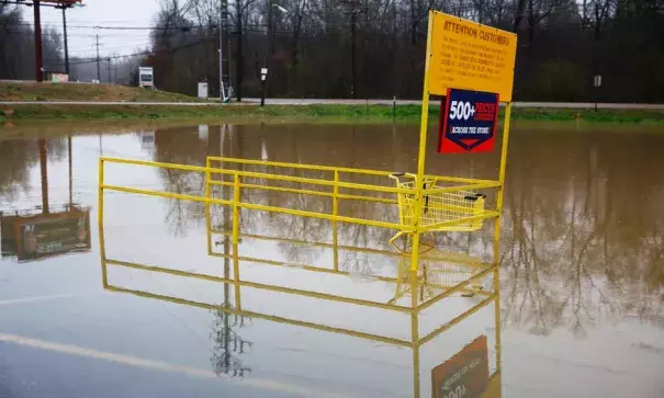 Middle Valley Plaza is seen flooded in Soddy-Daisy, Tenn., Saturday, Feb. 23, 2019, after heavy rain overnight. Homes, highways, parks and bridges throughout the South have been flooded or rendered out of commission Saturday, as the toll of days of drenching rains swelled waterways and pooled over saturated lands amid the threat of severe storms. Photo: Doug Strickland, Chattanooga Times Free Press via AP