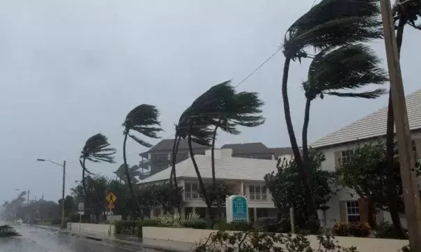 Debris covers parts of a highway as Hurricane Irma lands in Delray Beach, Florida, in 2017. Photo: UPI/Barcroft Images