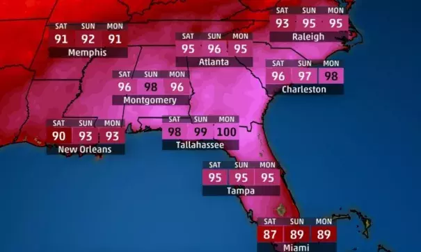 Forecast highs Memorial Day Weekend 2019. Image: The Weather Channel