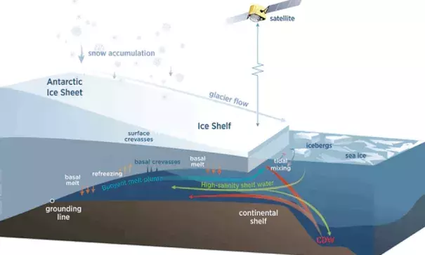 Diagram showing an Antarctic ice shelf. Image: Jennifer Matthews