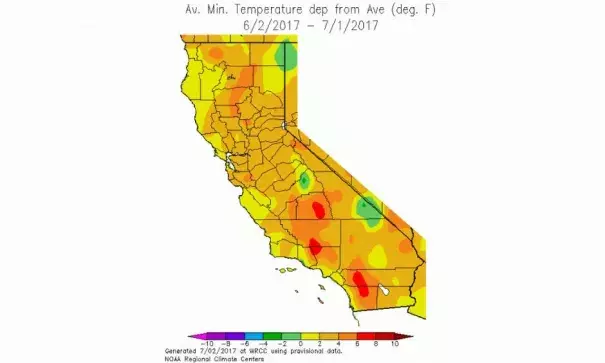 Summer has been off to a very hot start across nearly all of CA away from the immediate coastline. Image: WRCC