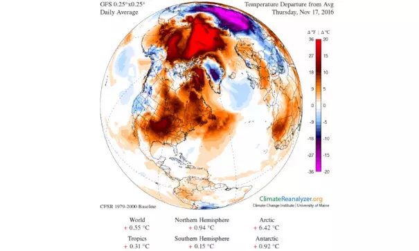 Image obtained using a climate reanalyzer. Image: Climate Change Institute/University of Maine