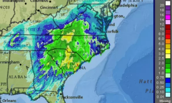 Doppler estimated rainfall through early Monday afternoon. Image: National Weather Service