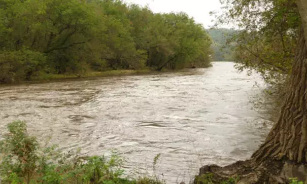 The Upper Iowa River at Fifth Avenue in Decorah, Iowa.