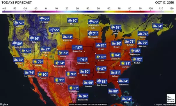 October 18, 2016 weather forecast. Image: The Weather Channel