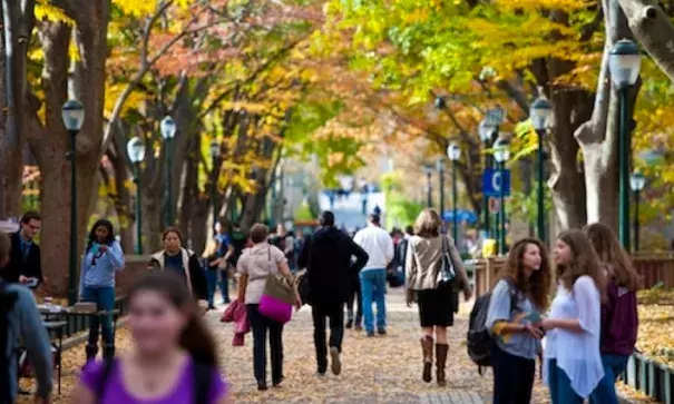 The tree-lined Locust Walk on the University of Pennsylvania campus is one of the city’s most pleasant spaces, with gothic ivy-covered red brick buildings dating back to the late 1800s. Photo: J. Fusco, GPTMC