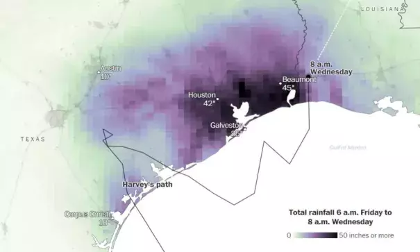 Rainfall totals through 8 a.m. Wednesday. Image: The Washington Post