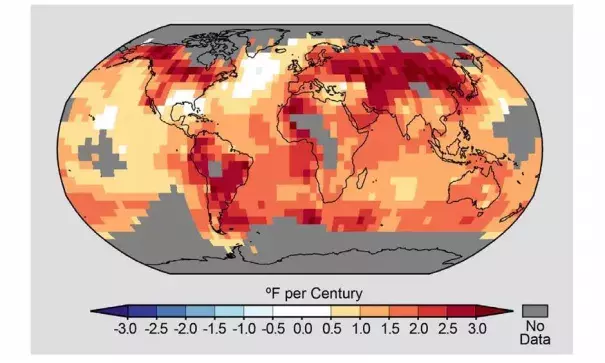 Observed trend in temperature from 1900 to 2012. Image: NOAA