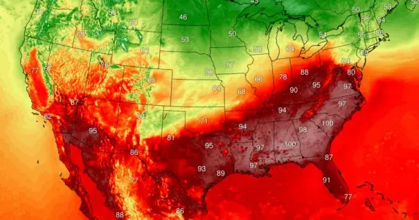 Extreme heat is forecast to blanket the Southeast and mid-Atlantic this week. Credit: Climatereanalyzer.org