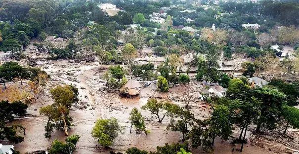 An aerial view of the mudflow and damage to homes in Montecito, Calif., on Jan. 10. Photo: Matt Udkow, Santa Barbara County Fire Department/Associated Press