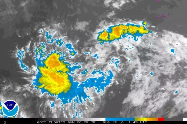 Infrared image of Invest 99L from 1145Z (7:45 am EDT) Friday, August 19, 2016. Image: NOAA/NESDIS