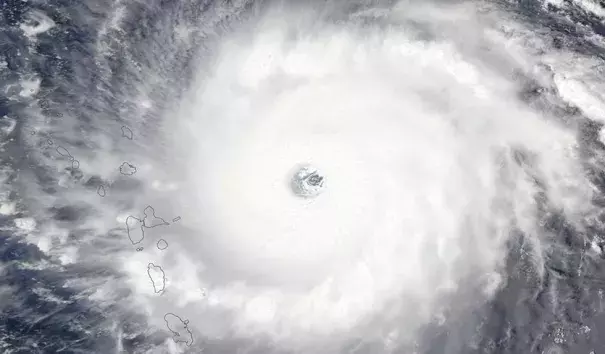 MODIS image of Hurricane Irma taken on Tuesday afternoon, September 5, 2017. At the time, Irma was a Category 5 storm with 185 mph winds. Image: NASA