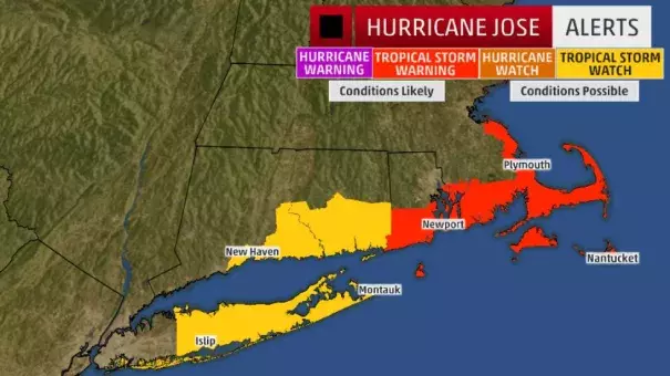 A watch means tropical storm conditions are possible within 48 hours. A warning means those conditions are expected within 36 hours. Image: The Weather Channel