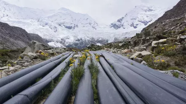 Tubes were installed in Lake Palcacocha in 2011 to reduce water levels and help prevent major flooding. Photo: Daniel Setiawan