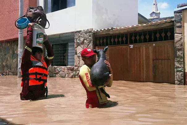 Nearly 15 hours of rain caused a flood that has inundated the Peruvian city of Piura, about 620 miles north of Lima. Photo: PATRICIA LACHIRA / AFP/Getty Images