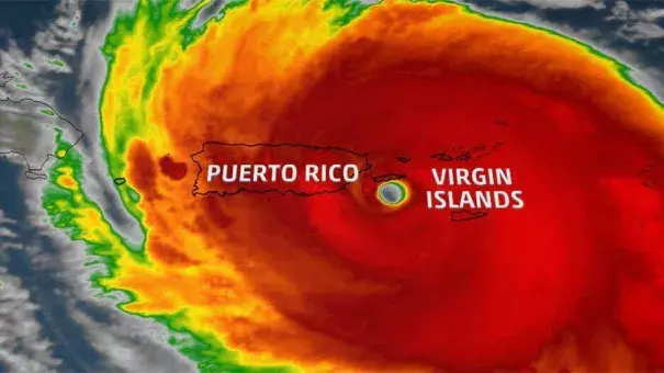 Satellite imagery shows Hurricane Maria nearing landfall in Puerto Rico on the morning of Sept. 20, 2017. Image: The Weather Channel