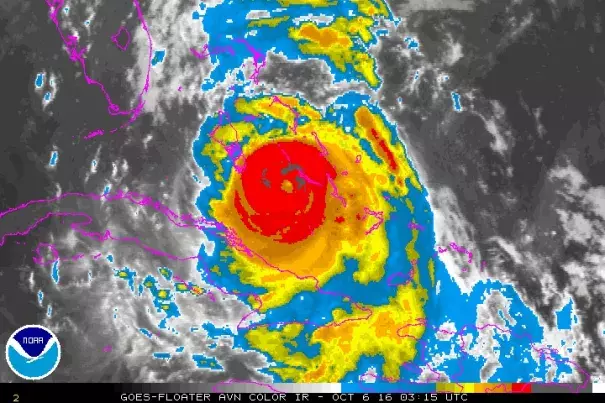 Enhanced infrared satellite image of Hurricane Matthew as of 11:15 pm EDT Wednesday, October 6, 2016. Image: NOAA/NESDIS