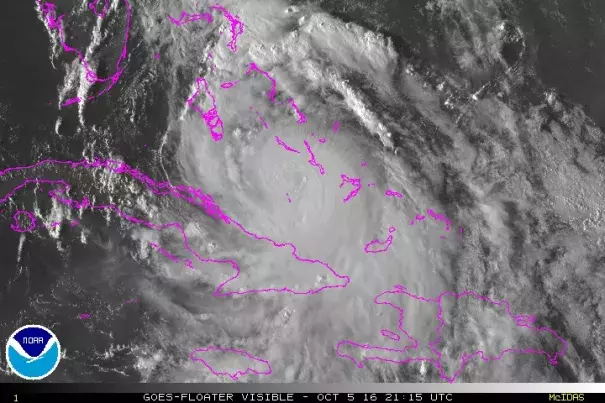 Visible satellite image of Hurricane Matthew from 5:15 pm EDT Wednesday, October 5, 2016. Image: NOAA/NESDIS