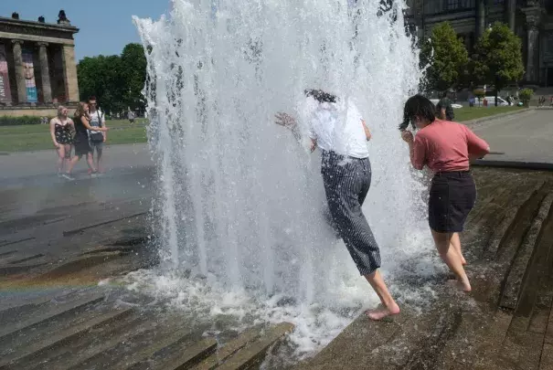 A fountain on Wednesday in Lustgarten park in Berlin. This week’s heat is likely to set a record in Germany, meteorologists said. Credit: Gallup/Getty Images