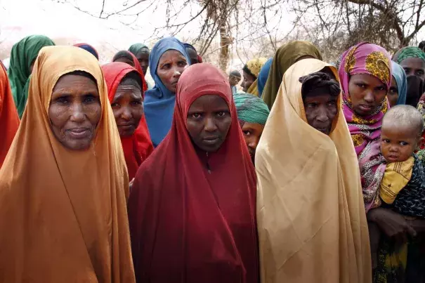 Zainab Taher, Halima Idriss Ahmed and Kira Ali describe how failed rains meant the death of their animals and a retreat to this camp for the displaced in Ethiopia's Somali region. Photo: Paul Schemm, Washington Post