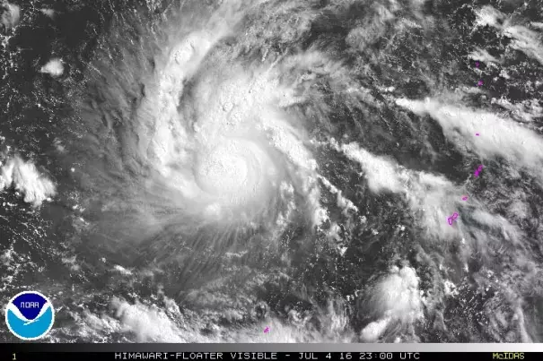 Tropical Storm Nepartak (70 mph winds) at 23 UTC July 4, 2016. Image: NOAA