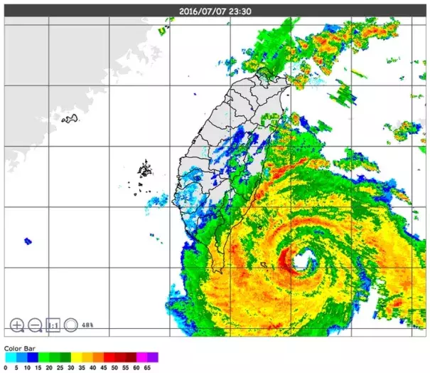 Radar image of Super Typhoon Nepartak taken at 11:30 am EDT July 7, 2016 (11:30 pm local time in Taiwan.) Image: cwb.gov.tw