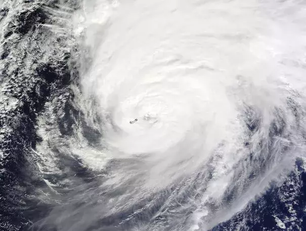 MODIS satellite image of Hurricane Nicole taken at 11:30 am EDT October 13, 2016. At the time, Nicole had just hit Bermuda as a Category 3 storm with 120 mph winds. Image: NASA