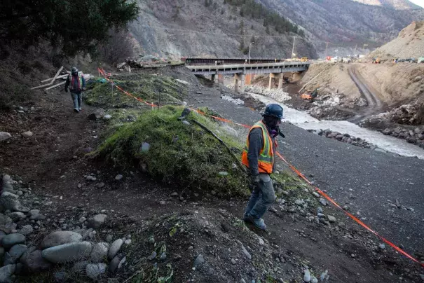 The Nicomen River swelled by dozens of feet during B.C.’s intense atmospheric river in November. It eroded the riverbanks and destroyed the Nicomen Indian Band’s only bridge to the outside world. (Photo by Jesse Winter / Canada's National Observer)