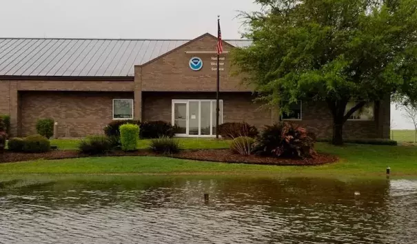 High water hit the grounds of the National Weather Service in New Braunfels, TX, following more than 3" of rain overnight into Wednesday morning, March 28, 2018. Photo: NWS Austin/San Antonio