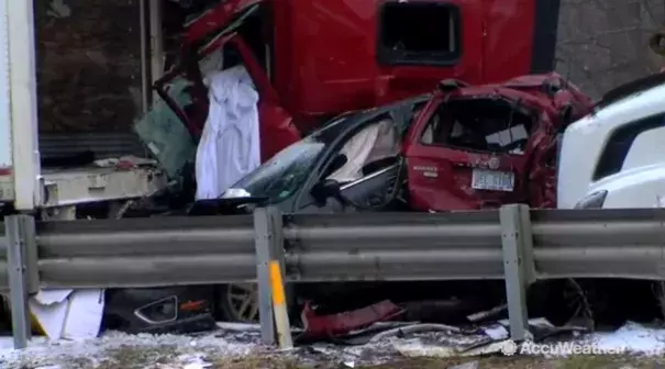 This image shows the scene of a pileup involving up to 40 cars near Fowlerville, Michigan, on Thursday, Dec. 8. Photo: AccuWeather