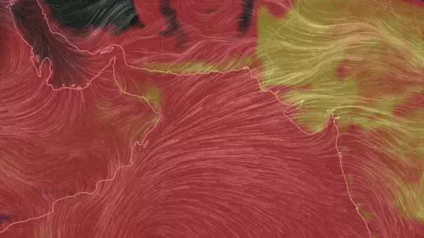 The misery index is near the top of the charts in South Asia. Image: Earth wind map