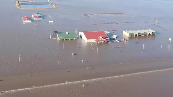Flooded areas are seen near Nebraska City, Nebraska, U.S., March 20, 2019 in this still image taken from a video obtained from social media on March 21, 2019. Photo: Courtesy Nebraska State Patrol, via Reuters