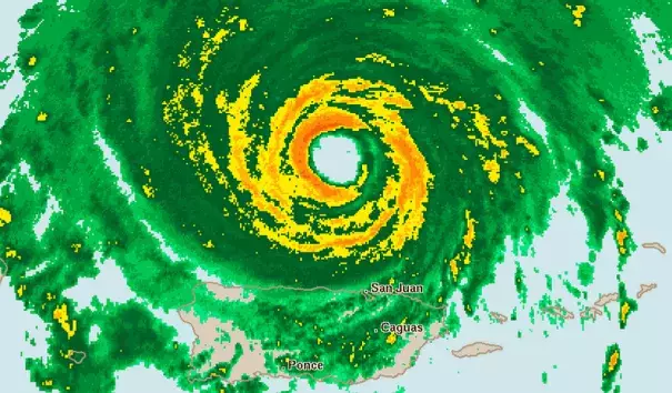 Radar image of Irma from the Puerto Rico radar at 9 pm EDT September 6, 2017. Image: NOAA