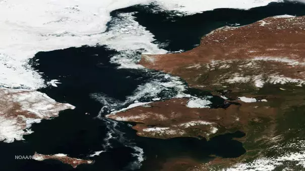 This image from the NOAA/NASA Suomi NPP satellite on May 30, 2016, highlights the Arctic ice retreat off the northwest coast of Alaska. According to the National Snow and Ice Data Center, the average Arctic sea ice extent set a new record that month, becoming the lowest extent for May since satellite observations began. Image: NOAA / NASA