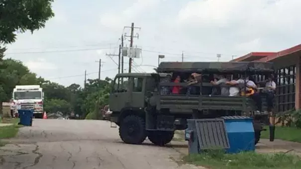 Residents trying to leave Rosenberg, Texas, ahead of rising waters early Tuesday afternoon. Photo: Rosenberg Police Department