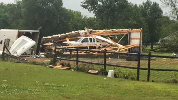 Damage from a likely tornado is seen in Rogers County, Oklahoma, on Thursday, May 11, 2017. Photo: Tiffany Alaniz, FOX23