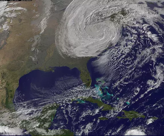 NOAA GOES-13 image of Sandy at 6:02 a.m. EDT Tuesday (Oct. 30). Photo: NOAA/NASA GOES Project