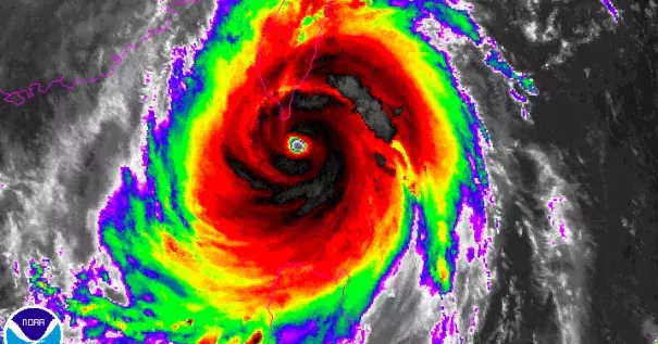 Super Typhoon Meranti was centered just south of Taiwan in the pre-dawn hours of Wednesday. Image: NOAA