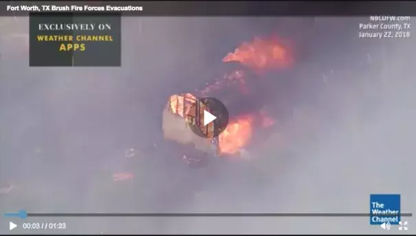Officials ordered residents to evacuate areas west of Fort Worth, Texas, as several wildfires were fanned by winds and advanced on homes. Image: The Weather Channel