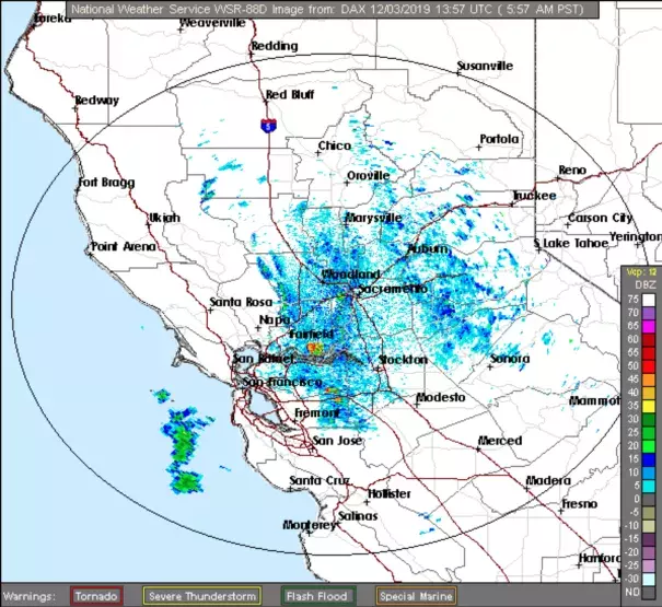 Radar of Extreme Rainfall in California. Credit: National Weather Service.