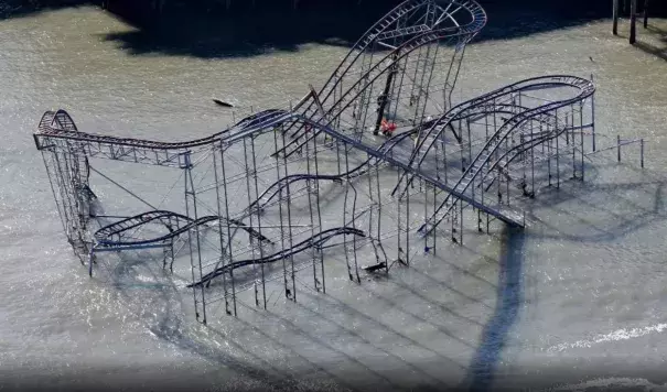 Roller coaster in the Atlantic Ocean in Seaside Heights, N.J., after Superstorm Sandy. 